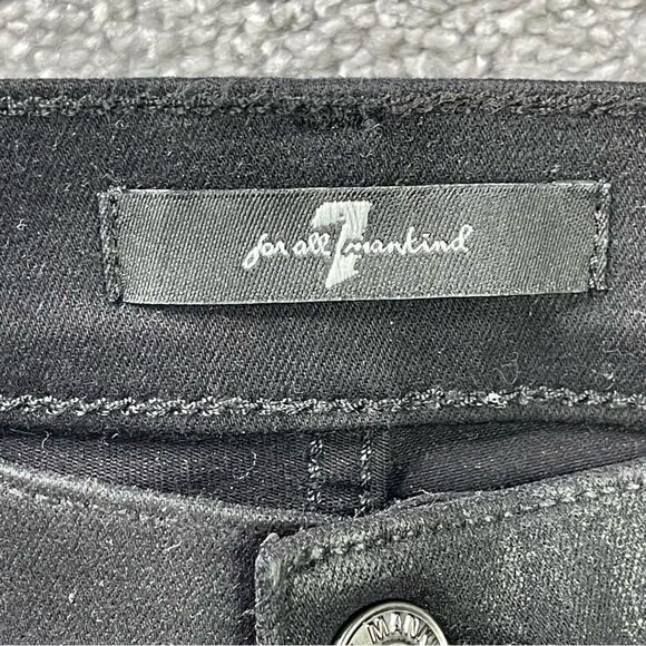 7 For All Mankind Coated Jeans Women’s 26 Black Straight High Rise Holiday Party - Picture 8 of 16